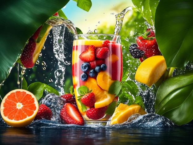 Photo fruit dans le jus éclabousse plusieurs fruits