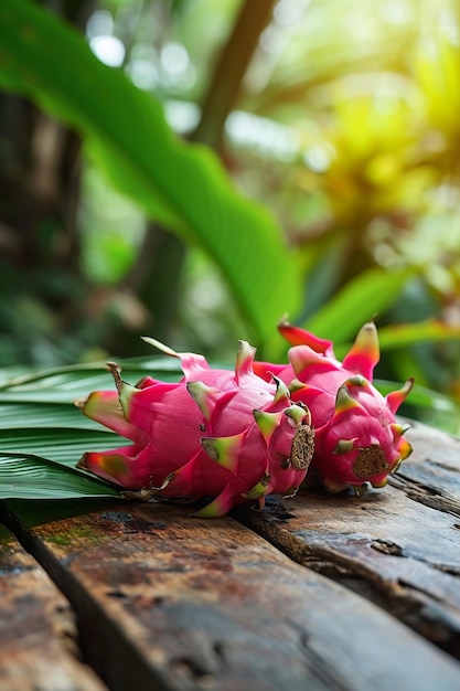 fruit de dragon sur fond de bois