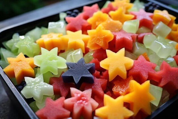 Fruit d'étoile dans une salade de fruits avec d'autres fruits colorés Photographie d'image de fruit d'é toile