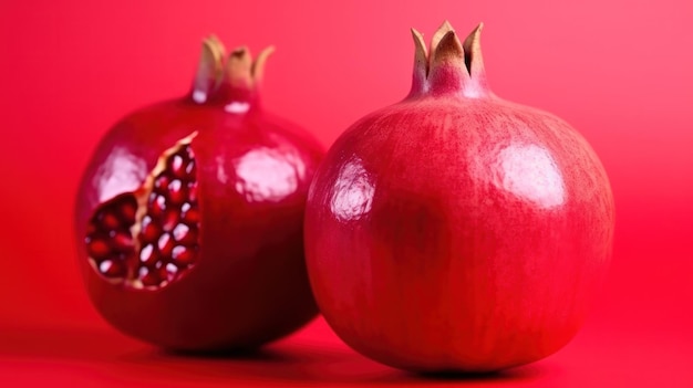 Fruit de grenade sur fond rouge Illustration AI GenerativexA