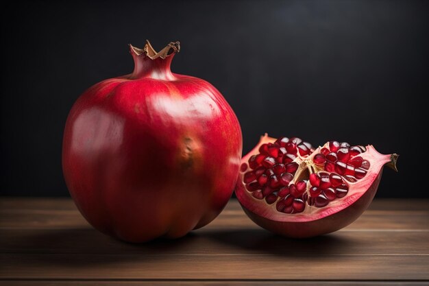 Fruit de grenade mûr sur un fond en bois Vie morte ai générative