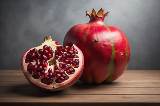 Photo fruit de grenade mûr sur un fond en bois vie morte ai générative