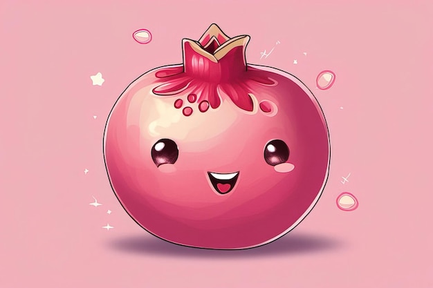 fruit de grenade rose de dessin animé mignon de vecteur avec couronne