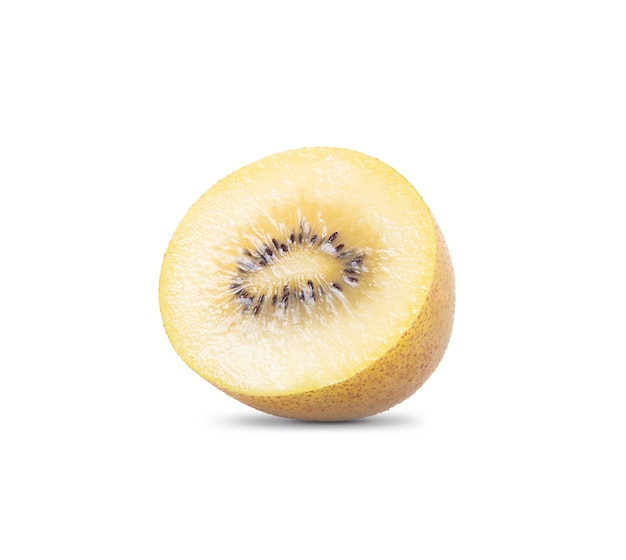 Fruit de kiwi or sur un espace blanc.