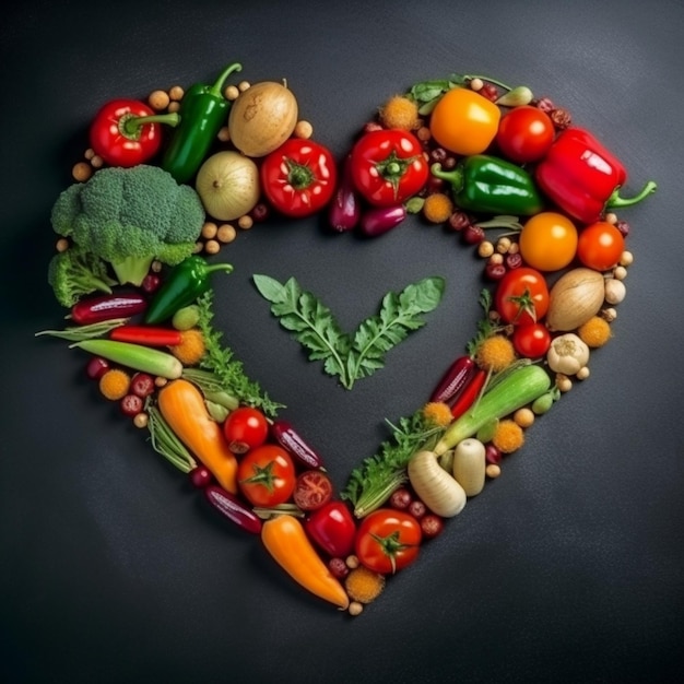 Photo un fruit et un légume en forme de cœur isolés