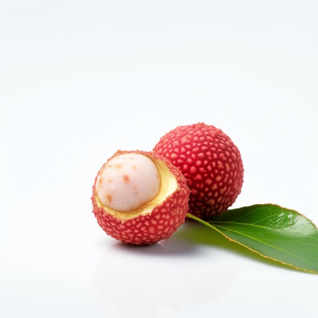 Un fruit de litchi avec une feuille sur le côté