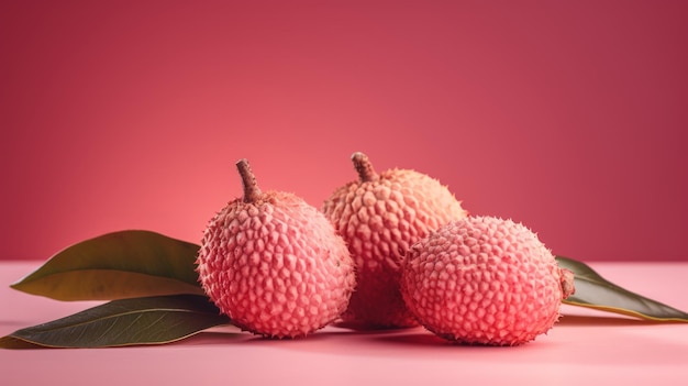 Fruit de litchi sur fond rose