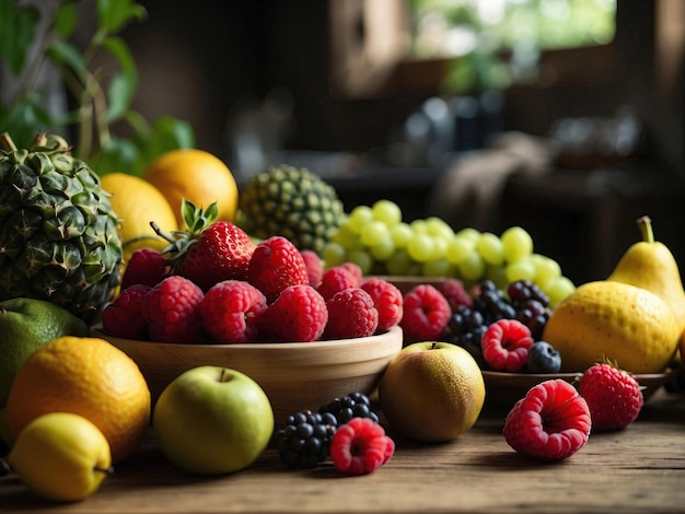 Photo fruit avec motif de fond génératif ai