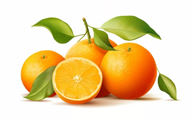 Fruit orange isolé avec des feuilles AI