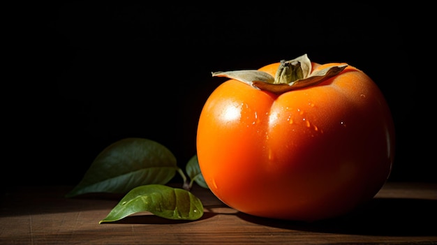 un fruit orange mûr assis sur une table en bois