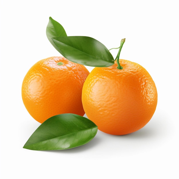 Fruit orange avec des tranches d'orange et du feuillage sur un fond blanc