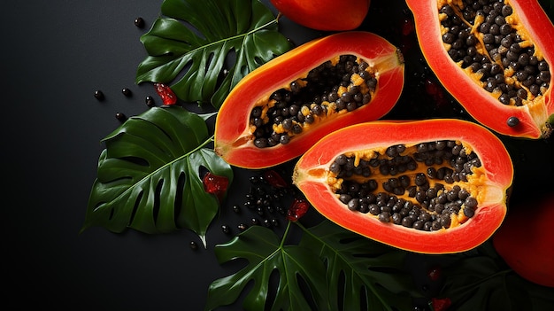 Fruit de papaye exotique sur fond gris à plat