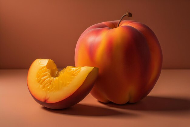 Fruit de pêche mûre sur un fond brun