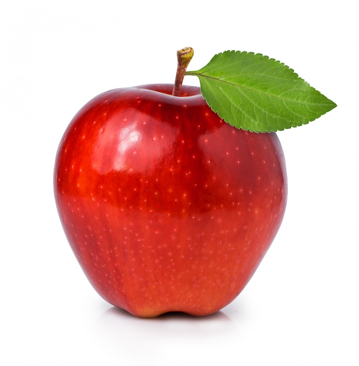 Photo fruit de pomme rouge avec feuille verte isolé sur fond blanc