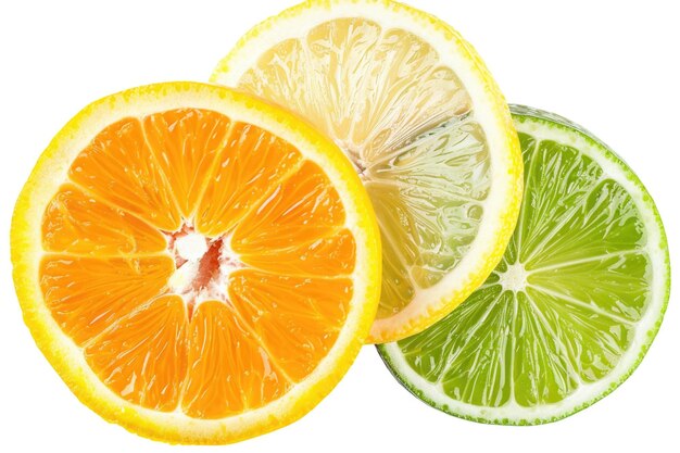 Fruits d'agrumes orange citron citron tranches isolées sur fond blanc collection