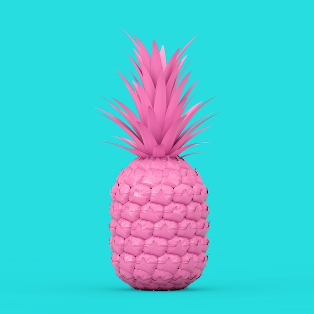 Fruits d'ananas tropicaux mûrs frais roses de nutrition saine sur un fond bleu. Rendu 3D