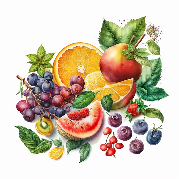 Fruits aquarelles sur fond blanc