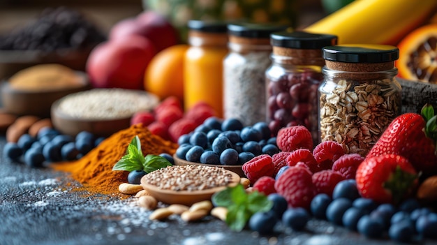 Des fruits et des baies frais, colorés et sains sur la table