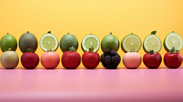 Fruits colorés sur fond rose Image d'arrière-plan créative Fond d'écran de bureau Fond d'écran HD