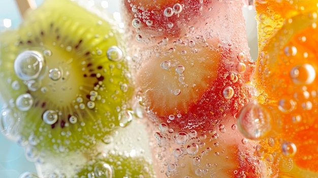 Photo fruits congelés et baies sur glace à bâton concept de fond