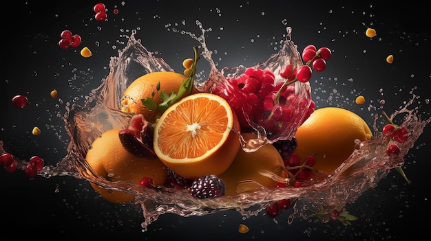 Fruits dans une éclaboussure d'eau