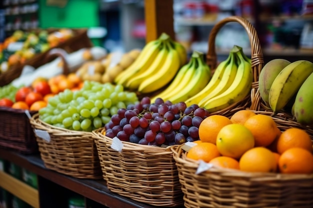 Fruits dans un panier avec des fruits sur une étagère Generative Ai