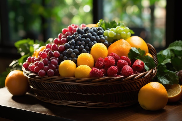 Des fruits dans un panier servant des publicités de photographie alimentaire professionnelle