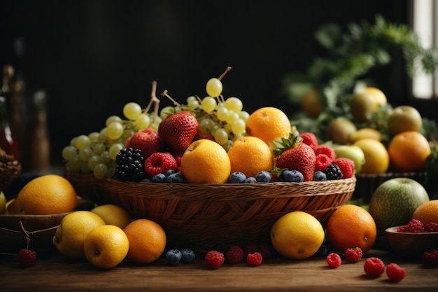 des fruits dans le panier sur la table