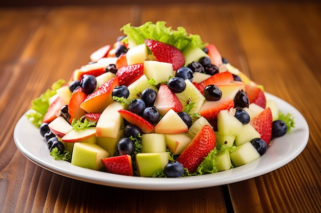 Photo des fruits délicieux et sains et une salade.