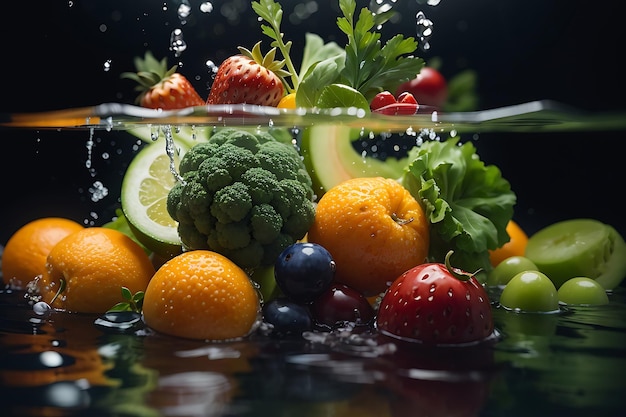 Des fruits éclaboussés dans l'eau