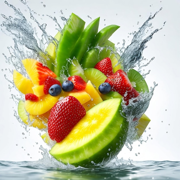 fruits éclaboussés d'eau