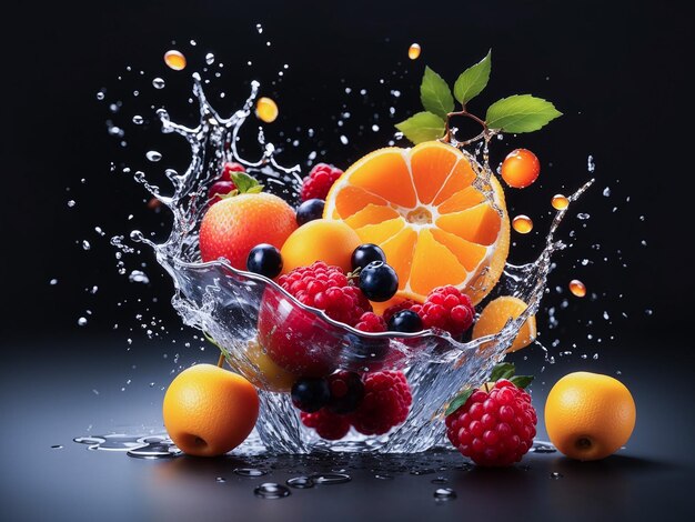 Fruits avec éclaboussure d'eau
