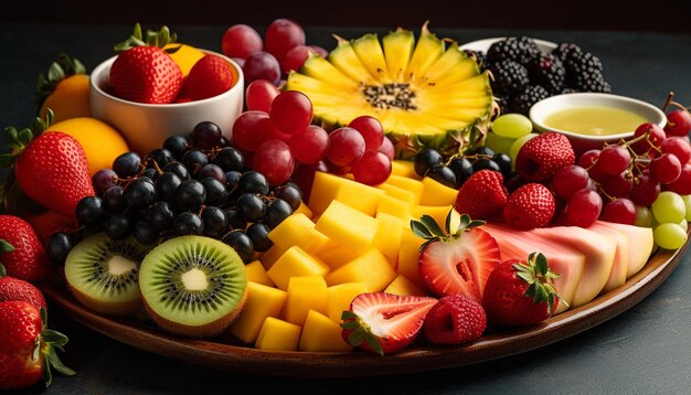 Photo des fruits d'été frais sur une table en bois sains et délicieux générés par l'intelligence artificielle