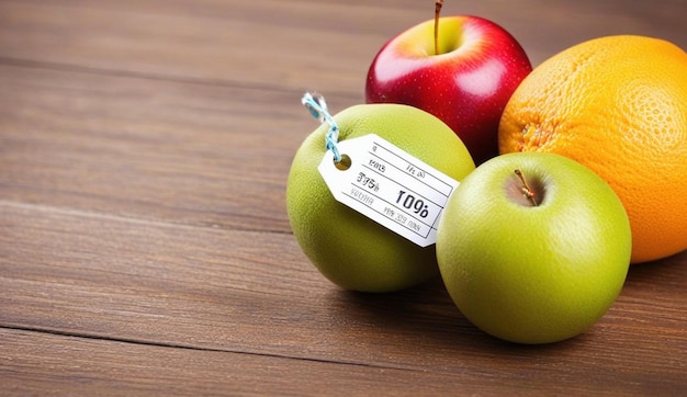 Fruits avec étiquette de prix Pomme de terre orange et fruits mixtes avec étiquette de prix Ai image