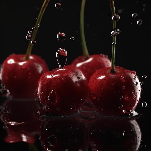 Fruits flottants sur l'eau sur fond noir