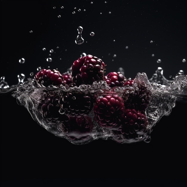 Fruits flottants sur l'eau sur fond noir