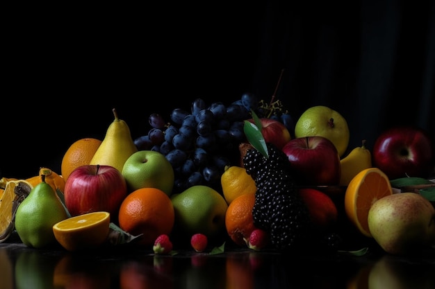 Fruits sur fond noir avec un fond noir