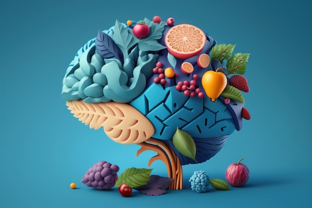 Fruits formant un cerveau créatif Manger des aliments sains comme nutrition pour améliorer la mémoire Generative ai