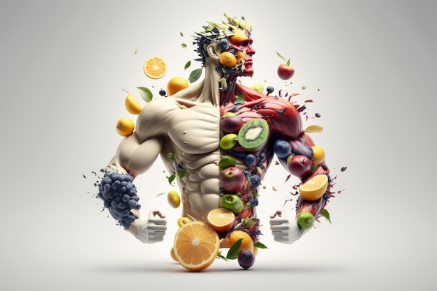 Fruits formant un métabolisme et une nutrition du corps humain Eating Diet Food for Energy Generative Ai