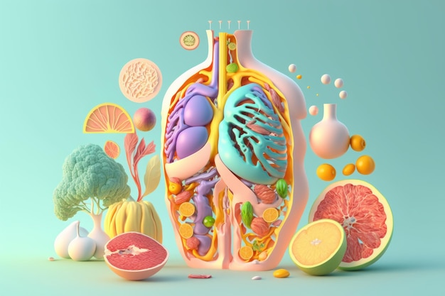 Fruits formant un métabolisme et une nutrition du corps humain Eating Diet Food for Energy Generative Ai