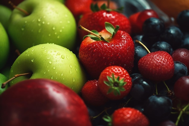 Fruits frais au marché fermier animé en gros plan