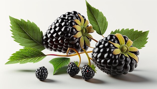 Fruits frais baies noires fond blanc AI généré