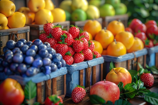 Des fruits frais colorés exposés sur un stand de marché