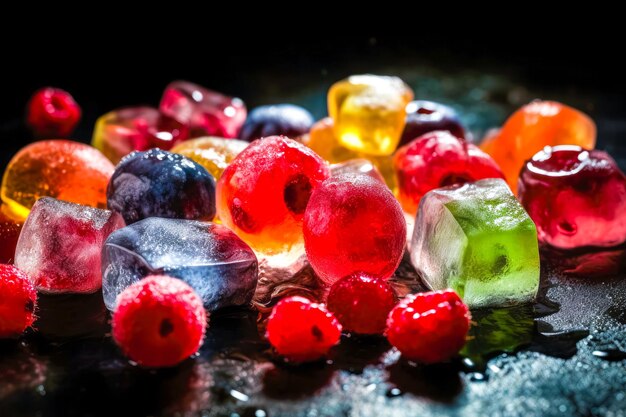 Fruits frais congelés dans des glaçons été frais et sain manger ai génératif