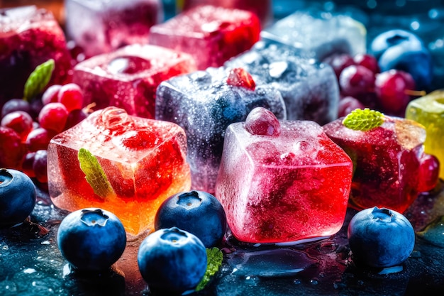 Fruits frais congelés dans des glaçons été frais et sain manger ai génératif