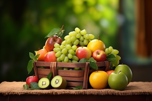 Fruits frais dans un panier en bois