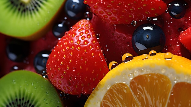 Photo fruits frais avec effet de gouttes d'eau