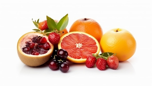 Fruits frais isolés sur fond blanc IA générative