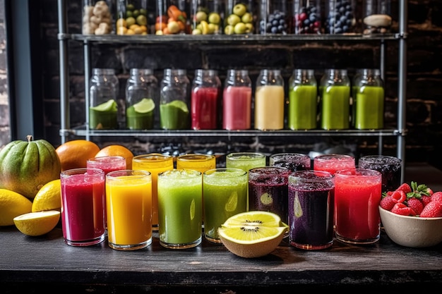 Fruits frais et jus fraîchement pressés des magasins de thé au lait