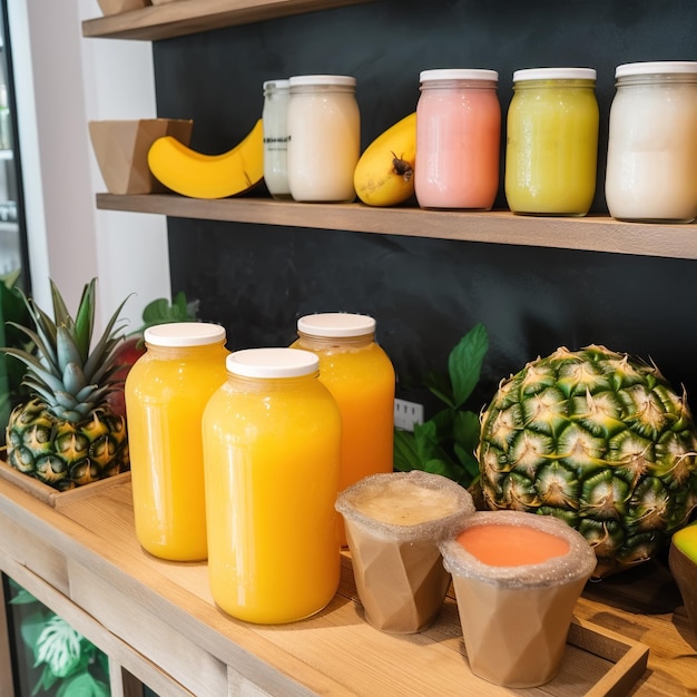 Fruits frais et jus fraîchement pressés des magasins de thé au lait